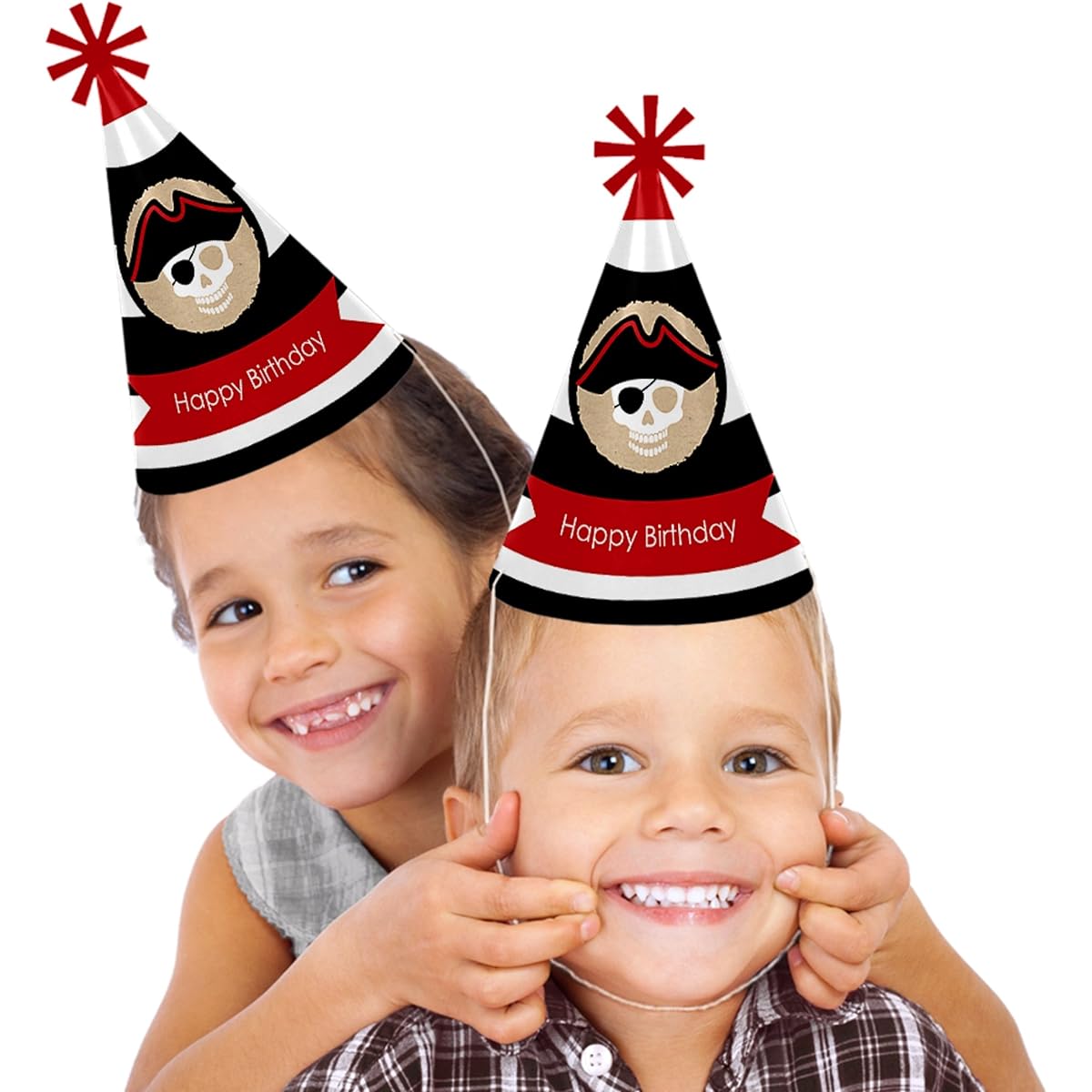 Beware of Pirates - Cone Pirate Happy Birthday Party Hats for Kids and Adults - Set of 8 (Standard Size)