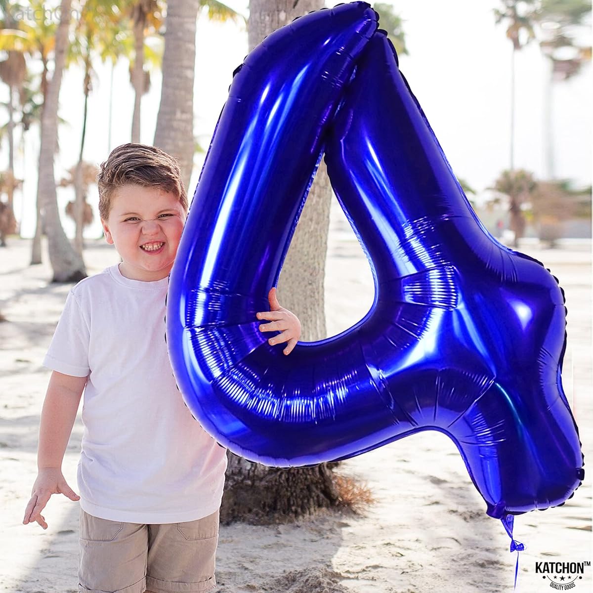 KatchOn Blue Number 4 Balloons for Birthday - 40 Inch | Blue 4 Balloon Number 4 Birthday Balloons for Boys | Shark 4th Birthday Decorations | Blue Number 4 Balloons Shark Birthday Decorations