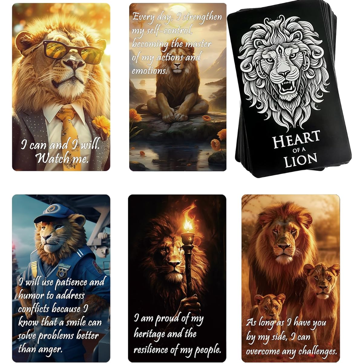 Trikendou Heart of A Lion - Affirmation Cards for Men - Motivation Cards for Husband Inspirational Cards for Gifts - 54 Cards