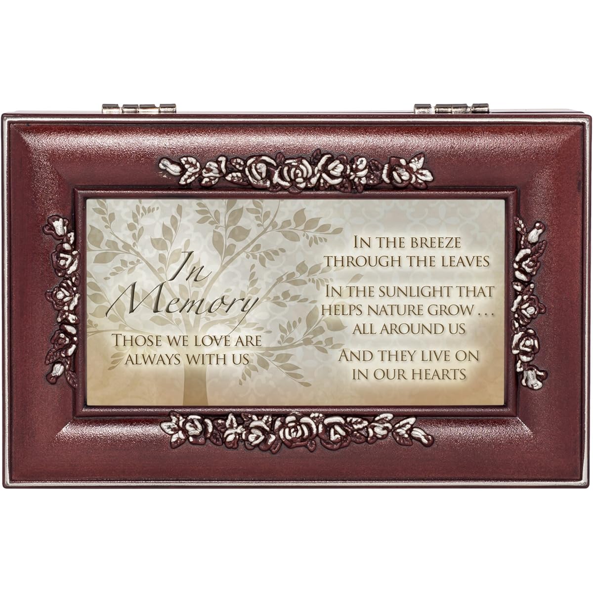 Cottage Garden in Memory Always With Us Rosewood Silver Trim Rose Music Box - Plays Tune Canon in D