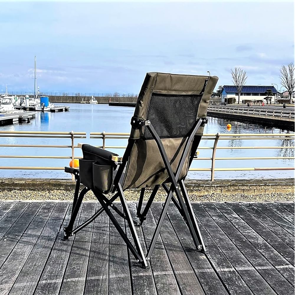 ZERO GEAR Folding Chair with Side Pocket Aluminum (Super Duralumin A2024) Fabric 600D Polyester Load Capacity 120kg Relax (Olive)