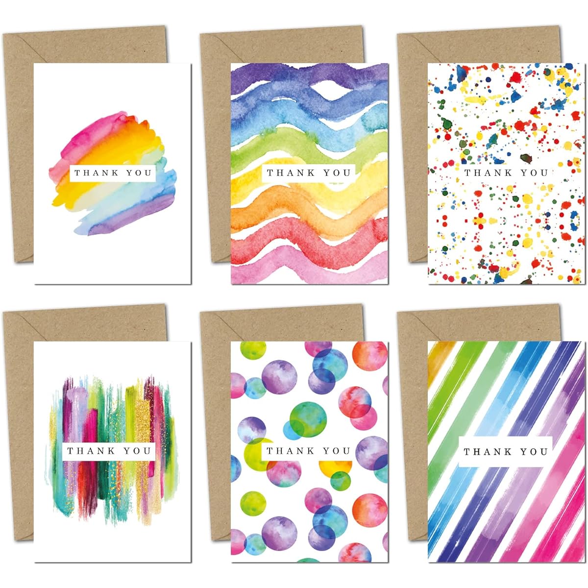 Giftinghouse 12/24/48 Thank You Cards Multipack with Envelopes, Watercolor Greeting Cards for Teachers, Weddings, Kids, Fully Recyclable and Eco-Friendly Cards