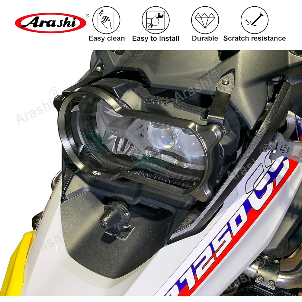 Arashi Headlight Guard Protective Cover Compatible Vehicles BMW R1250GS 2019-2022 / R1200GS 2013-2018 LC 2013-2016 ADV ADVENTURE 2013-2018 Adventure 2013-2018 Motorcycle Accessories CNC Process Gray