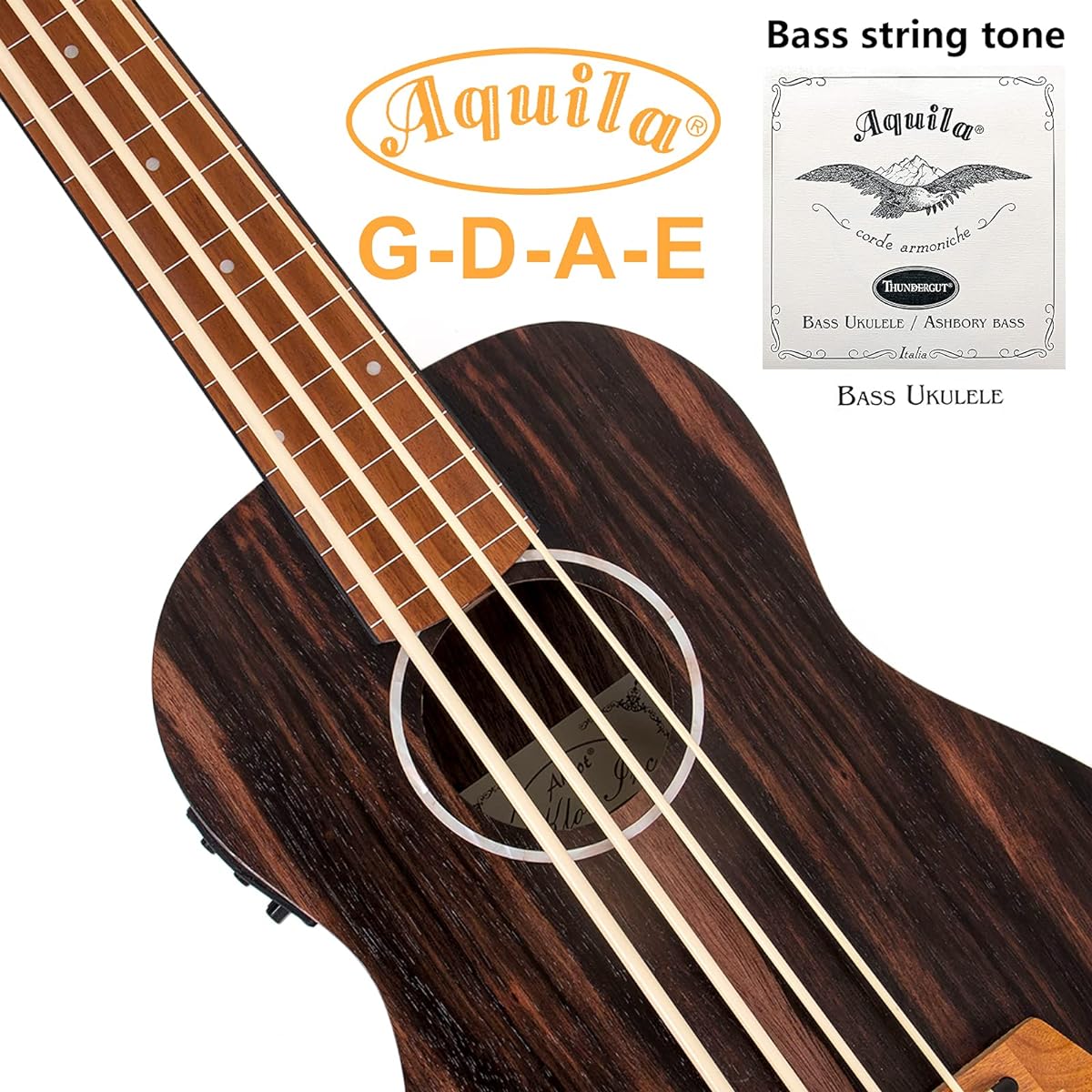 AKLOT Electric Bass Ukulele Baritone Fretless Ukulele Bass Ukulele 30 Inch Ebony African Blackwood Professional E-A-D-G with Gig Bag Strap for Beginners and Advanced Users