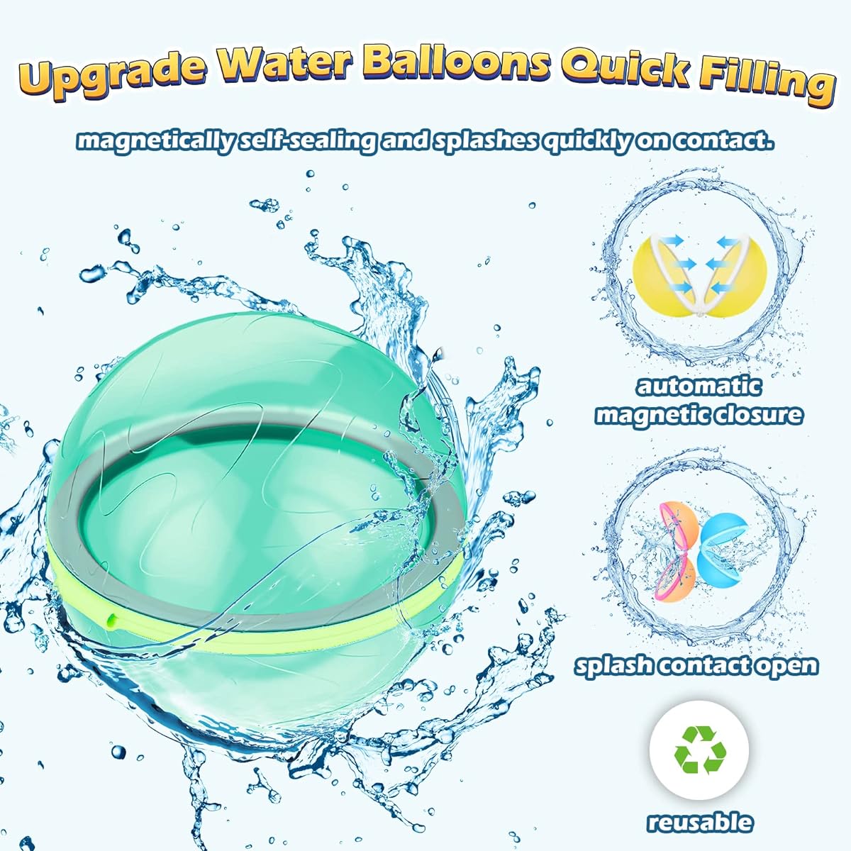 Reusable Water Balloons Quick Fill Self Seal Refillable Water Balls for Kids Reusable Water Bomb Splash Balls for Pool Quick Fill Easy Tie Water Balloons for Water Fight Summer Party 10pcs