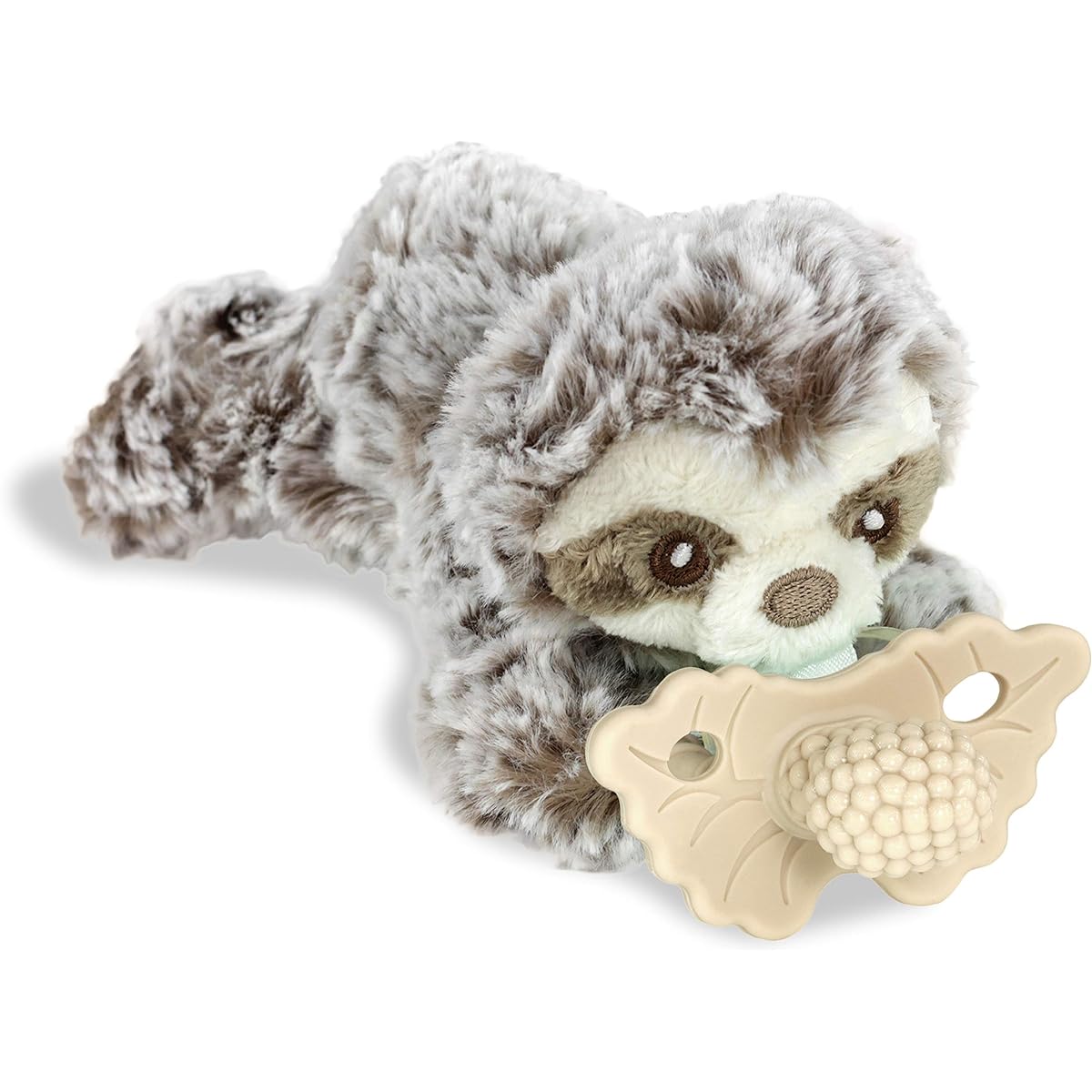 RaZbaby RaZberry Teether, Holder w/Detachable Baby Teething Toy, Textured BerryBumps Soothe Sore Gums, Machine Washable Stuffed Animal RaZbuddy, All Ages 0M+, Easy to Hold or Hands-Free – Sloth/Tan