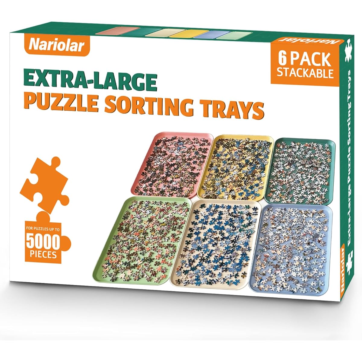 Nariolar 16.9" x 12" Jumbo Puzzle Sorting Tray Stackable 6 Pack Puzzle Sorter 2000/3000/5000 Puzzle Pieces