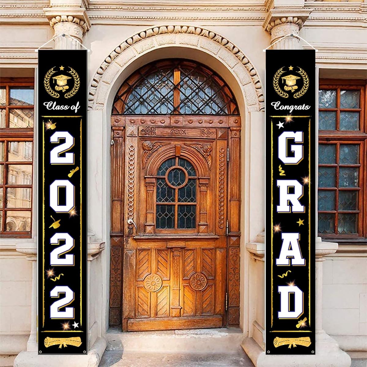 KEPMOV Class of 2022 & Congratulations Graduation Banner Black Graduation Door Porch Sign 2022 Graduation Banner for Indoor Outdoor Graduation Ceremony Graduation Party Supplies