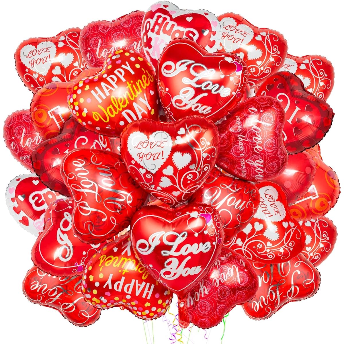 18pcs Heart Balloons Big Romantic Red Valentine Balloons I Love You Foil Mylar Balloons for Special Night Party Decorations
