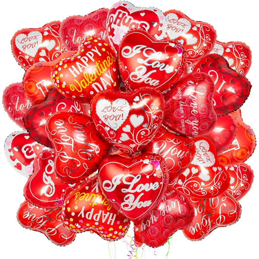 18pcs Heart Balloons Big Romantic Red Valentine Balloons I Love You Foil Mylar Balloons for Special Night Party Decorations