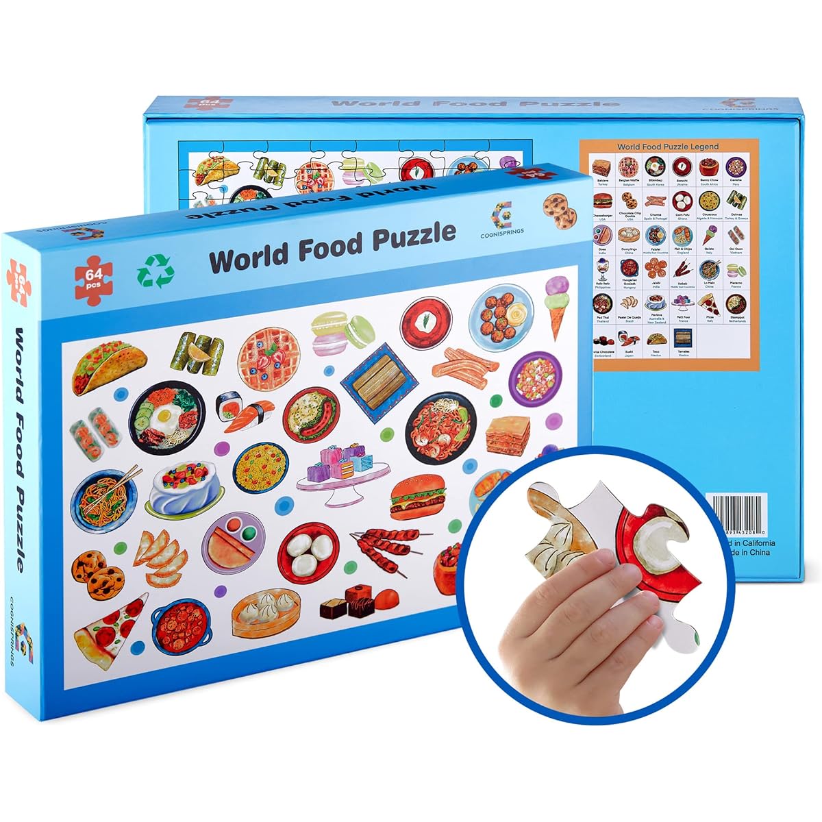 COGNISPRINGS - World Food Kids Puzzle Thick Floor Puzzle Educational Floor Puzzle for Kids Ages 4-8 64 Piece Jigsaw Puzzle Fun, Vivid and Easy to Grasp 57 x 39 cm