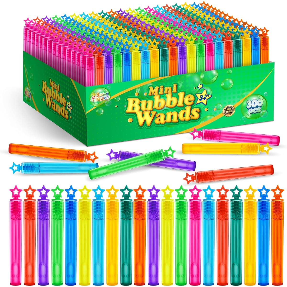 300 Pieces Mini Bubble Wands Bubble Party Favors Assorted Toys Themed Birthday Halloween Goodie Bags Carnival Giveaways Wedding Bubble Maker Toys for Kids Outdoor Gifts for Girls & Boys