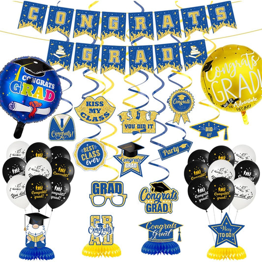 2024 Graduation Decorations Set - Congrats Grad Banner, Class of 2024 Backdrop, Balloons & Streamers Kit.