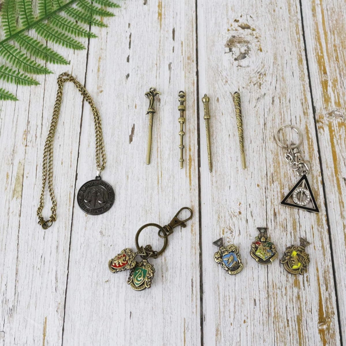 Novelty Magic Wand Necklace Set for Fans Cosplay Accessories with Keychain Necklace Ring Academy Badge Gift Box Brown 15 Pieces, Brown, Small