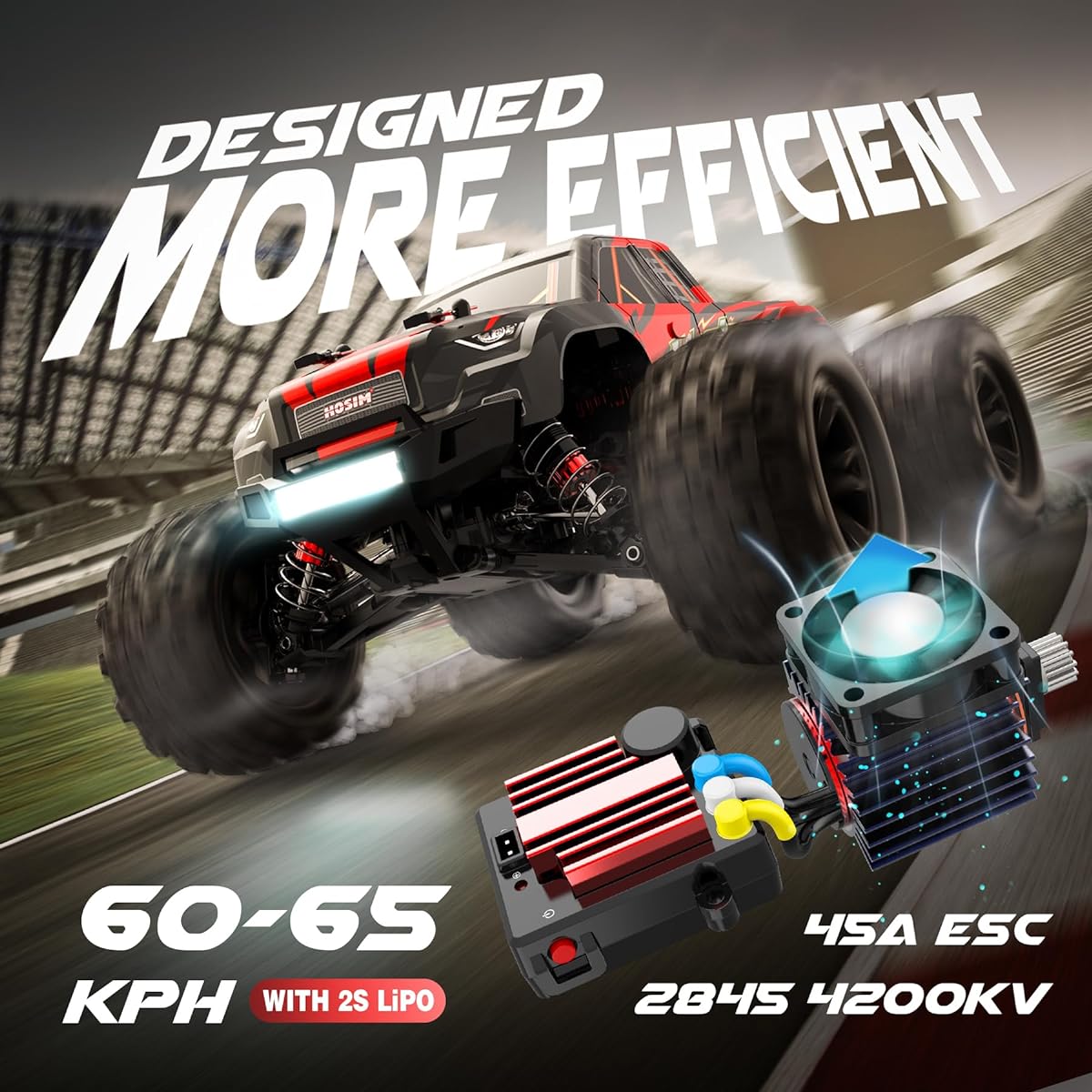 Hosim 1:16 60+KMH 4WD Brushless RC Car High Speed Remote Control Truck for Adults Radio Car Off-Road Waterproof Hobby Grade Toy Crawler Electric Car Gift for Boys Kids 2 Batteries Over 40 Minutes Play