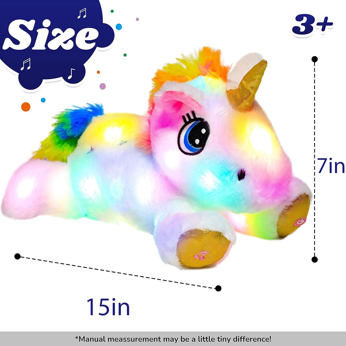 Cuteoy White Unicorn LED Musical Plush Light Up Singing Stuffed Animals Adjustable Volume Lullaby Plush Toy Birthday Christmas Toys Gifts for Kids Toddlers Girls 15"