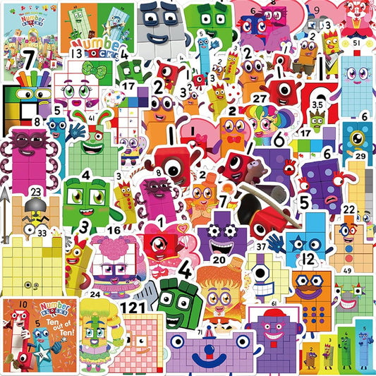 52pcs Number Block Stickers for Kids Building Blocks Bricks Toys Vinyl Waterproof Stickers for Laptop Guitar Bike Skateboard Luggage Phone Gifts for Kids Teens Birthday Party