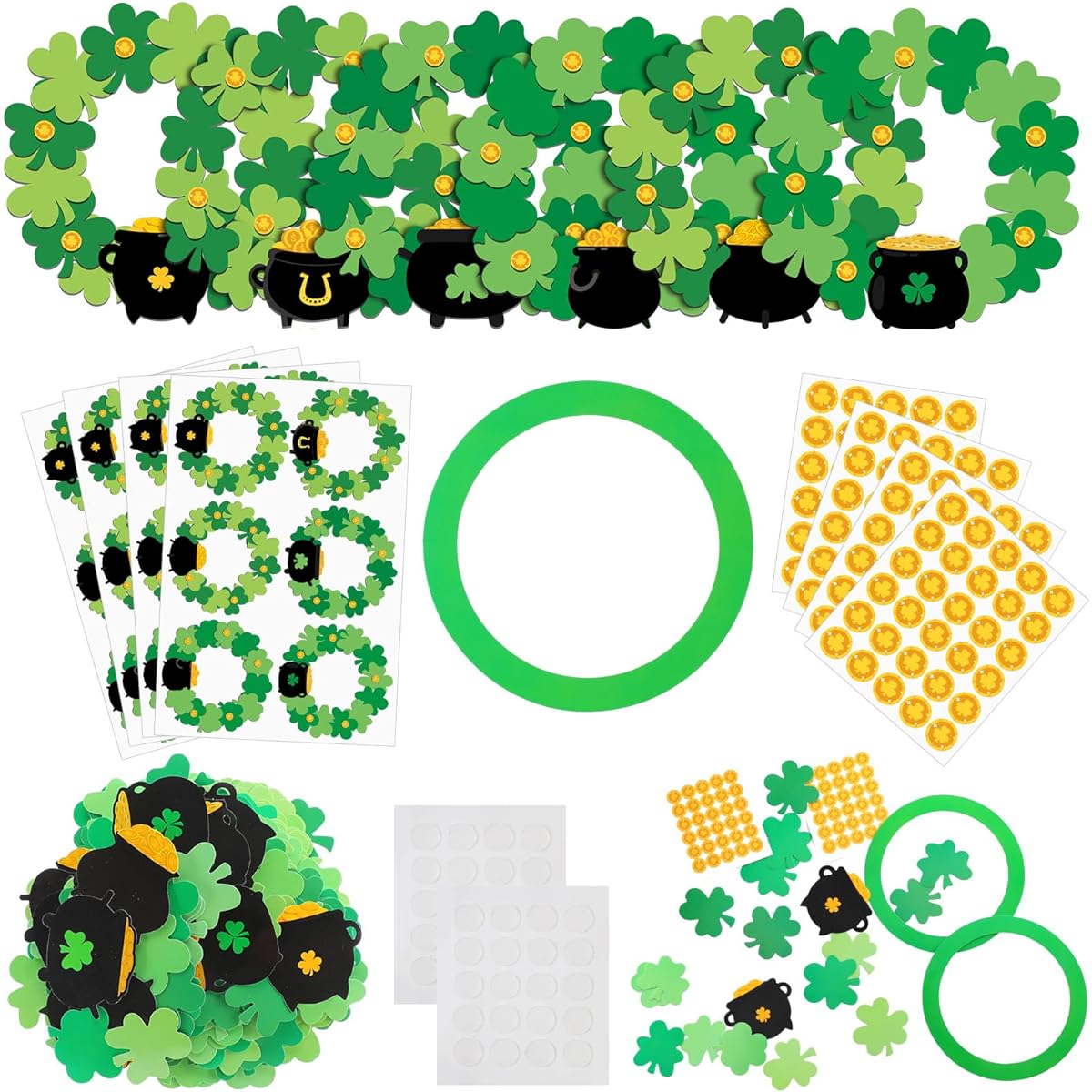 Solsew 24 Set St. Patrick's Day Crafts for Kids DIY Lucky Shamrock Wreath Craft Kit - Make Your Own Hanging Decorations, St. Patrick's Day Irish Classroom Home Activities Party Favors
