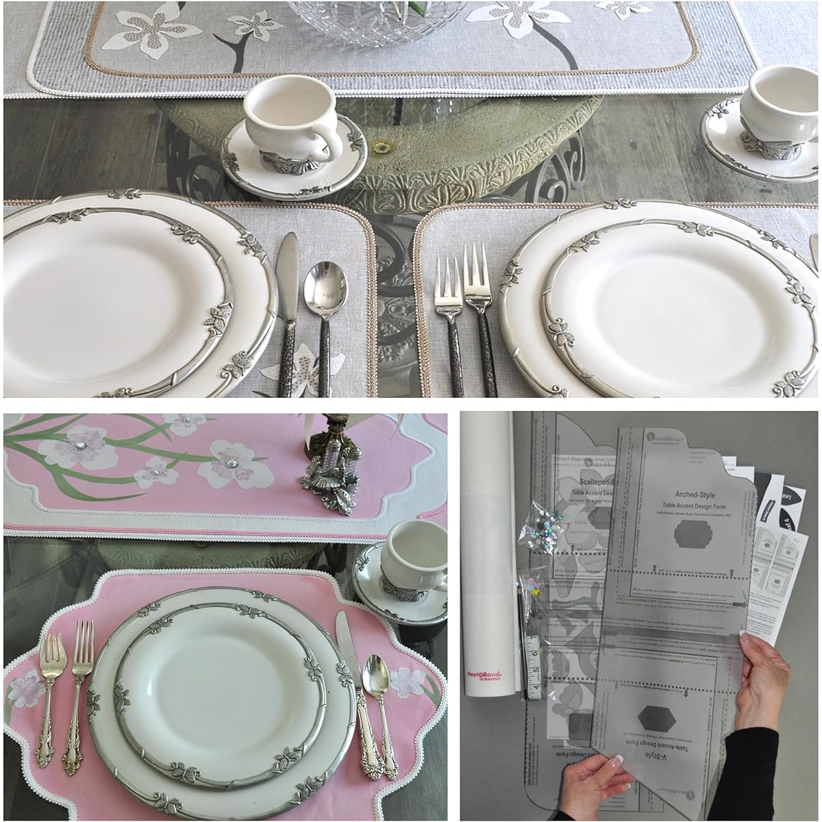Complete DIY Table Decoration Kit No Sew Table Runner Placemat Centerpiece Dresser Scarf Multi-Style 6 Pieces