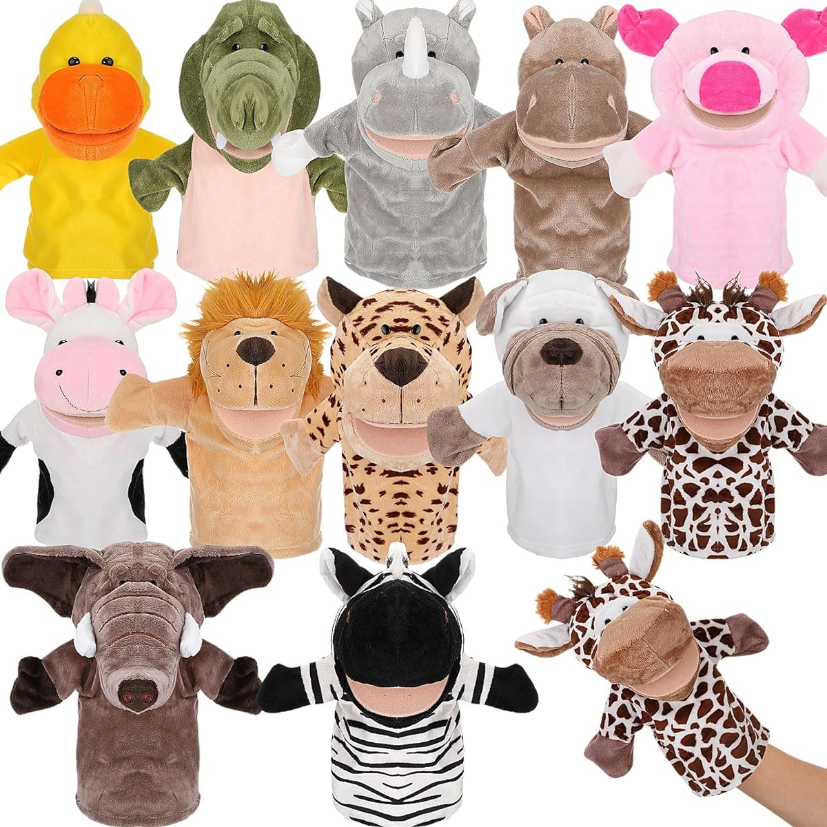 Wettarn Hand Puppets 12 Pieces Plush Open Mouth Puppets for Kids Birthday Gift (Cute Style)