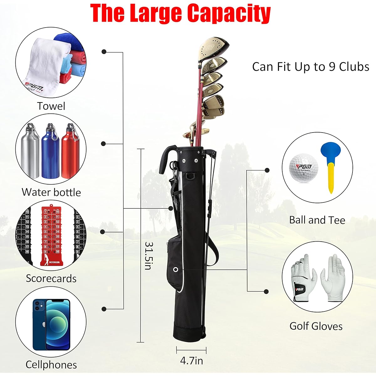 PGM Golf Bag - Lightweight PGM Golf Bag with Straps and Stand - Portable and Durable Pitch Putt Golf Bag - Golf Stand Bag for Driving Range, Par 3, Executive Course - Golf Gun Bag 2.0