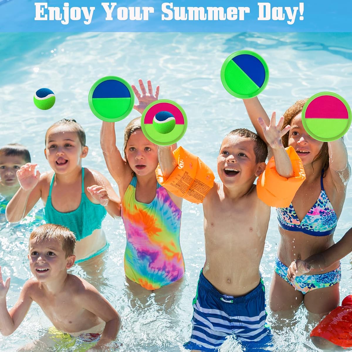 Outdoor Toys for Kids Ages 4-8 - Throw and Catch Ball Set, Kids Outdoor Games Yard Games for Kids and Adults with 6 Paddles and 3 Balls Toys for 3 4 5 6 7 8 Years Old Boys Girls Birthday Easter Gift