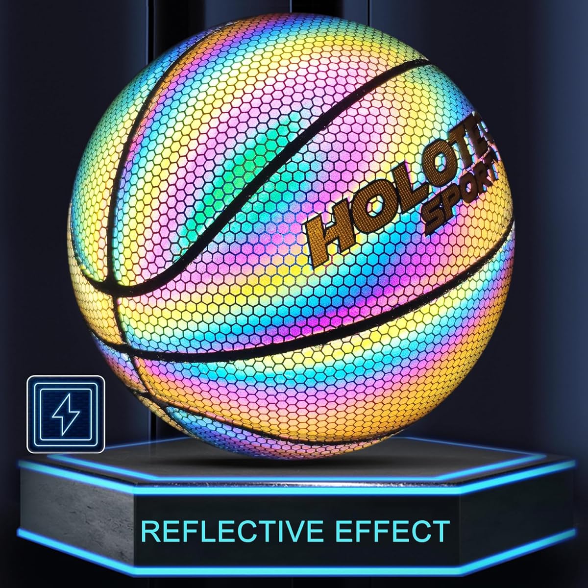 KPASON Basketball Holographic Basketball Size 5 (27.5") & Size 6 (28.5") & Size 7 (29.5") for Kids & Adults Reflective Shiny Composite Leather Basketball Indoor Outdoor Night Basketball Gifts for Boys Girls