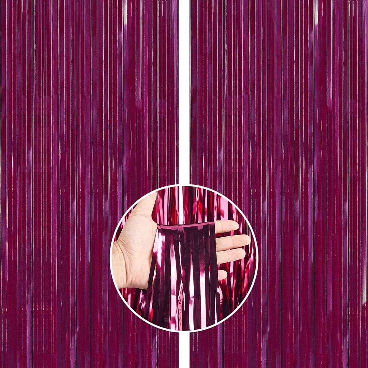 PartyWoo 2 Pieces Foil Curtains 3.3 x 6.6 ft Burgundy Red Tinsel Curtains Backdrop Curtains Foil Fringe Curtains String Curtains Birthday Decorations Party Backdrop Wedding Backdrop