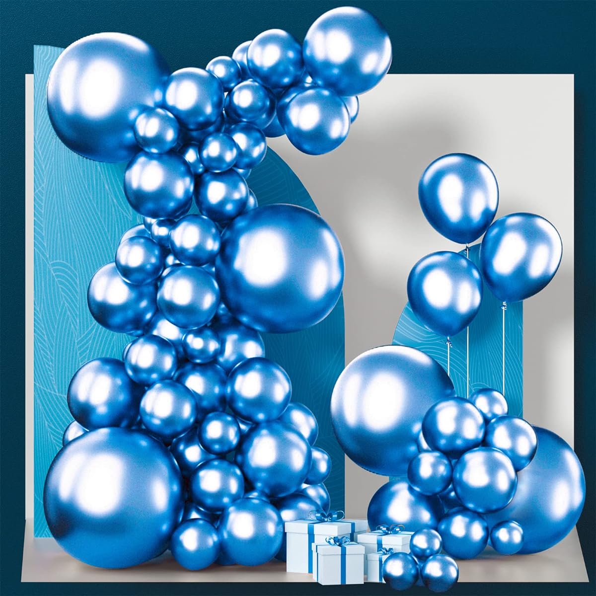PartyWoo Metallic Blue Balloons 140 Pieces Blue Balloons Different Size Pack 18" 12" 10" 5" Balloon Garland Birthday Decoration Party Decoration Baby Shower Decoration