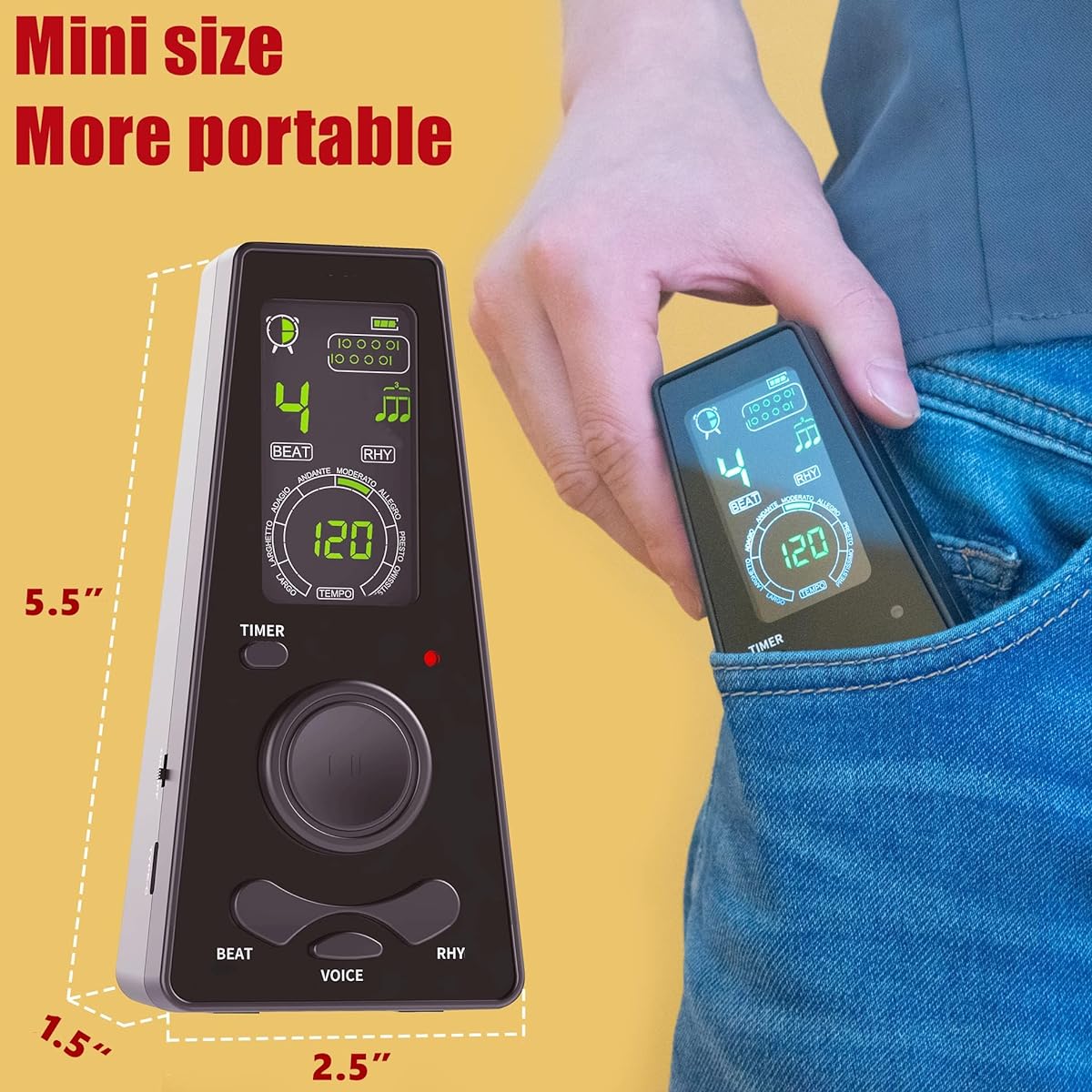 AUPHY Digital Metronome Piano Guitar Drum Violin woth Timer Vocal Headphone Jack Black