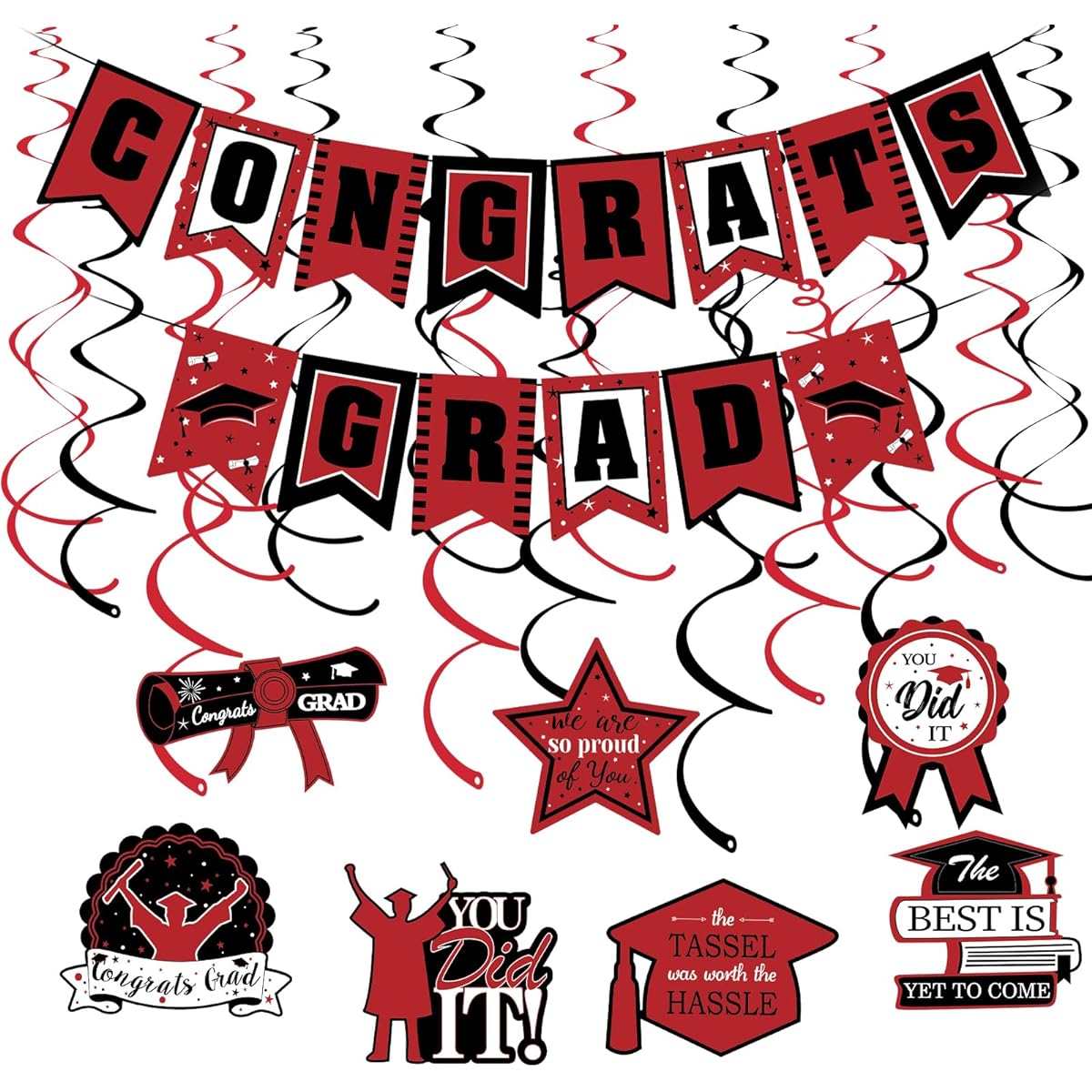 Red and Black Congrats Grad Banner Class of 2023 Hanging Swirl Graduation Gift Graduation Gift Graduation Banner Red Black Graduation Party Decorations 2023