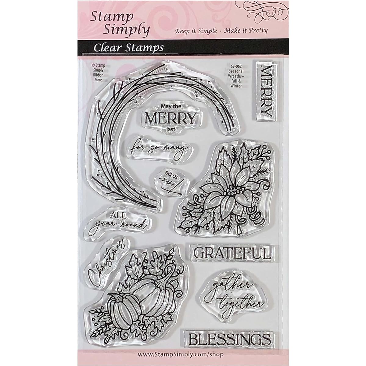Stamp Simply Clear Seasonal Wreath Fall/Winter Stamps 4x6 inch Sheet of 12