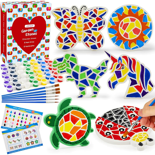 6 Paint Your Own Stepping Stones Craft Kit for Kids - Arts & Crafts for 4-6-8-12 Year Old Girls, Best Christmas Birthday Gifts for 8-12 Year Old Girls, Toys for 3 4 5 6 7 8 9 10 Year Old Girls Boys