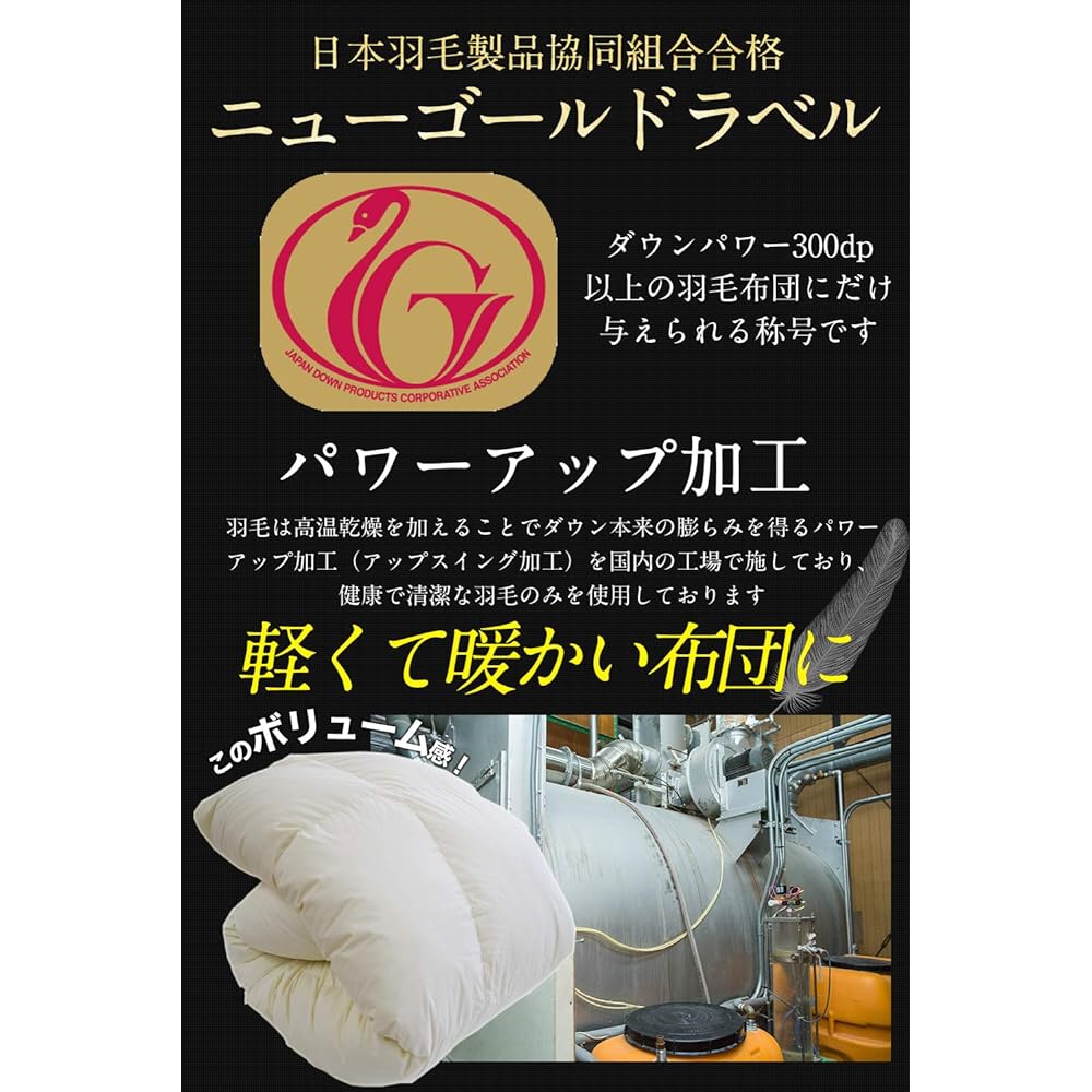 Made in Japan, Down Futon, Down Duvet, Double, 85% White Duck Down, Feather Weight: 1.6kg, Japan Feather Products Cooperative New Gold Label, 330 Down Power, Light Fabric, Feather Power Up Processing, Lots of Feathers, Clean [85%D] (Double)