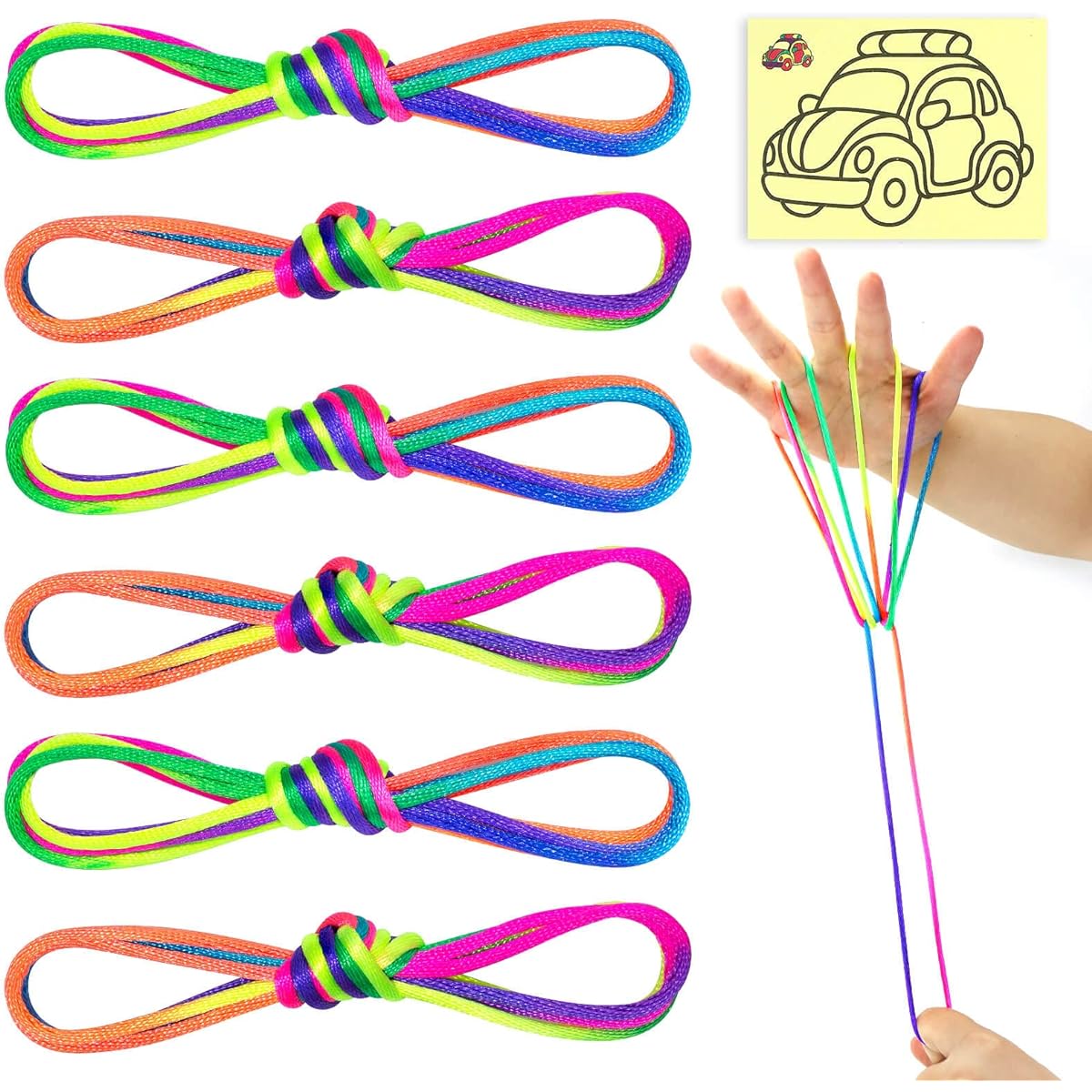 SONGTIY 6pcs Cat Cradle String 65inch Long Rainbow Colorful Finger Rope Chinese Finger String Game Toy for Kids Adults Children's Day with Sand Painting,Rainbow,65inch