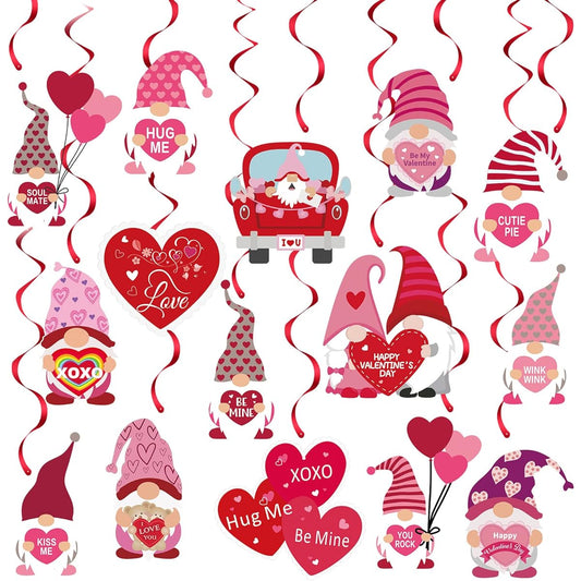 30pcs Valentine's Day Gnome Decorations Valentine's Day Hanging Gnome Decorations Valentine's Day Hanging Swirls Happy Valentine's Day Wedding Anniversary Party Supplies