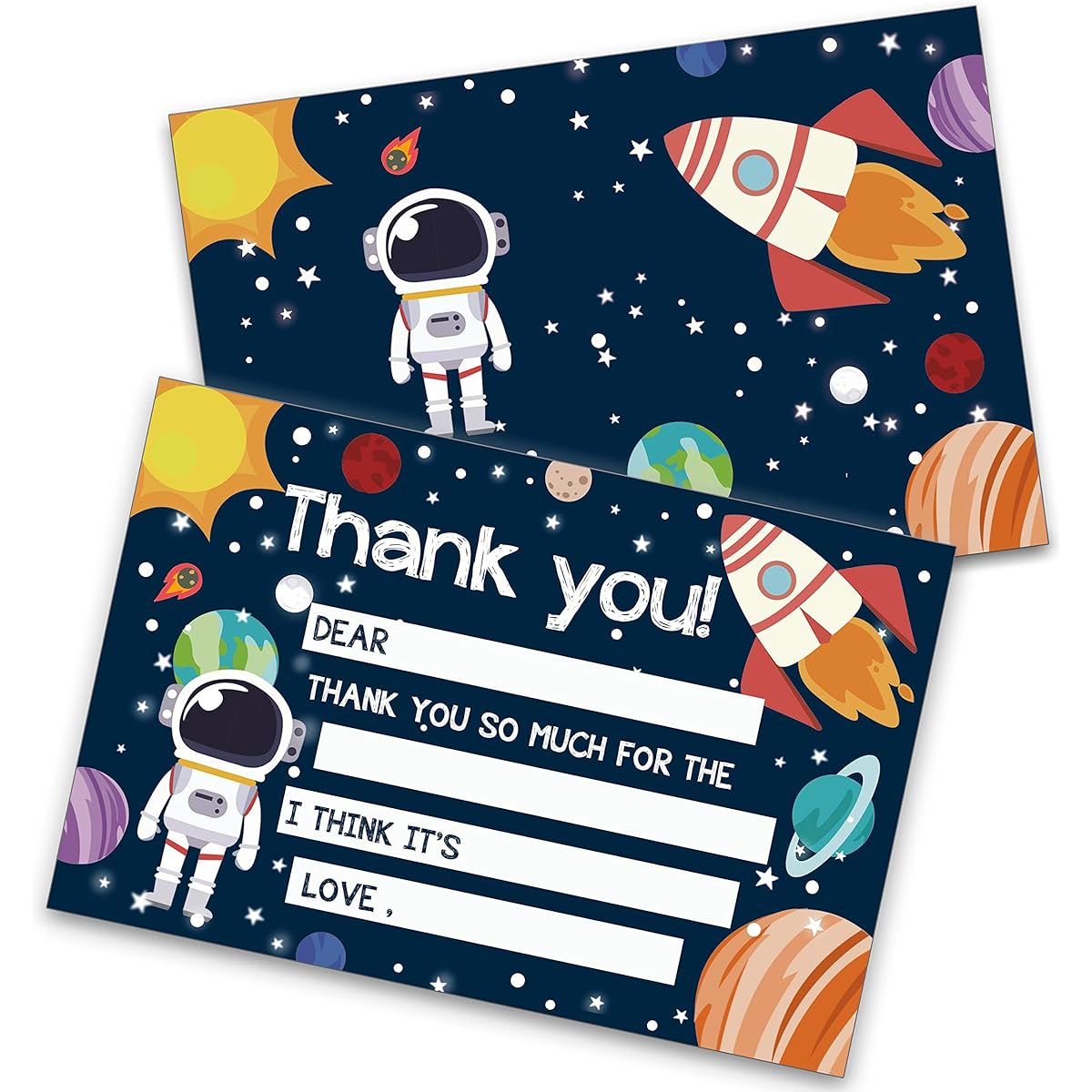 Birthday Thank You Cards, Fill in the Blank Thank You Cards, Space Themed Birthday Party Supplies Decorations, 20 Cards and 20 Envelopes (SRGXK001)