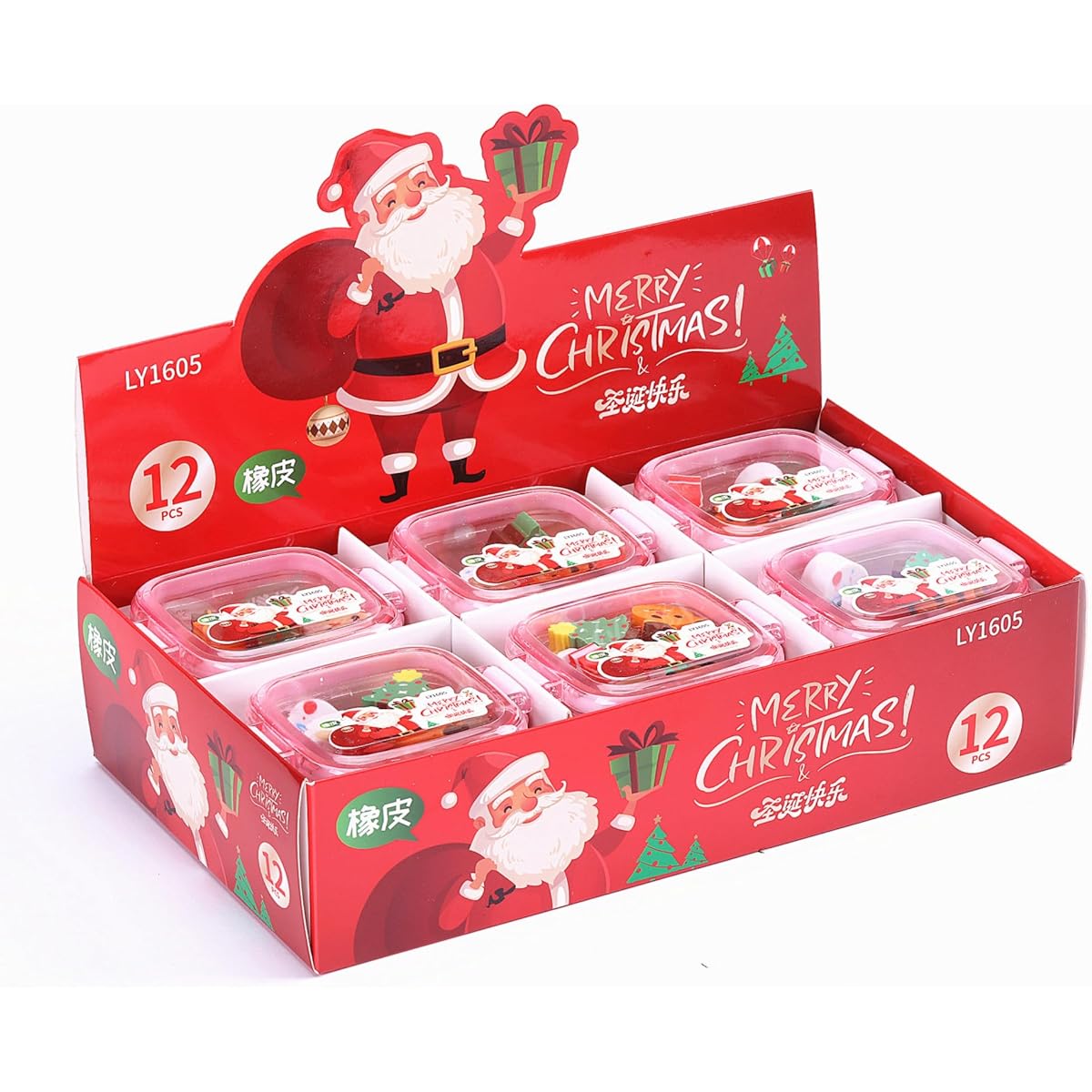 24 Christmas Erasers for Kids, Christmas Favors, Christmas Decorations, Party Favors, Christmas Stocking Stuffers, Classroom Rewards, Prizes (24)