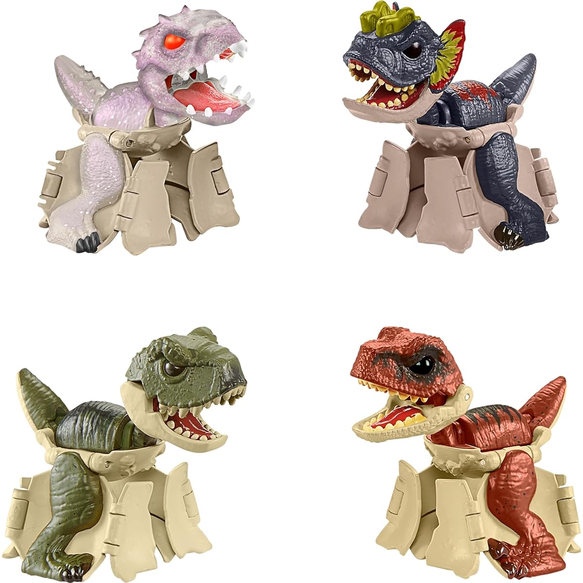 Jurassic World Egg to Dinosaur Toy Hidden Hatcher Figure 8 Step Dinosaur 2-in-1 Toy Pack of 4