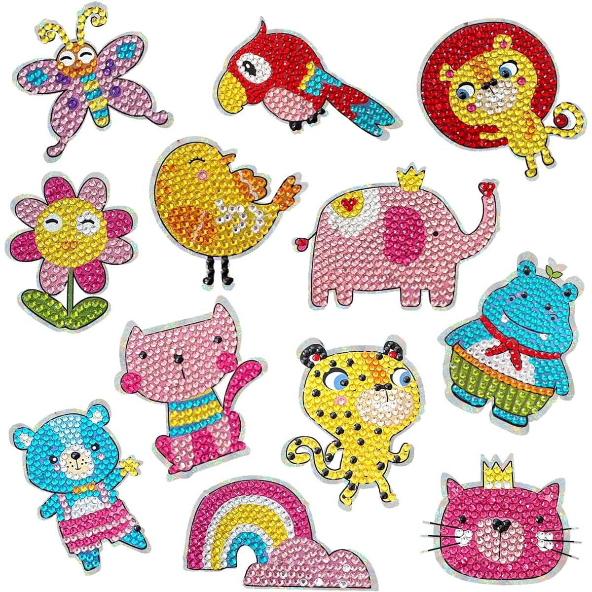sinceroduct Gemstone Diamond Painting Kit for Kids Laser Stickers Beautiful Clear Diamonds Art & Crafts for Children Girls Boys Adults Beginners Kids Gifts 12 Pieces Cute Animals