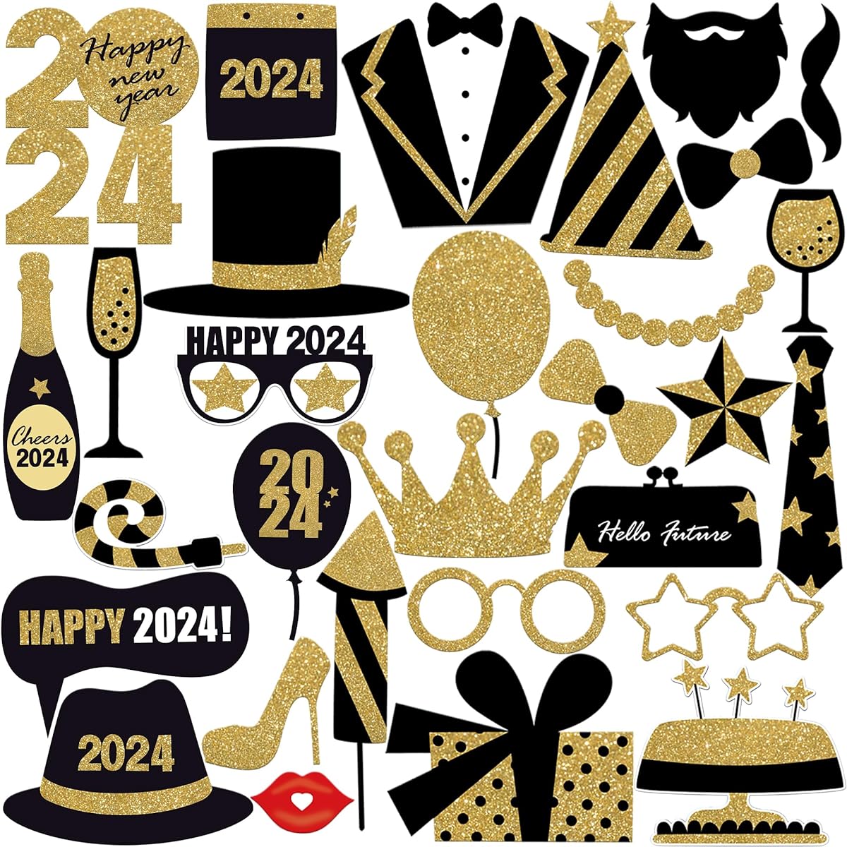 New Year's Eve Photo Booth Props 2023 - Pack of 30 New Year Photo Booth Props 2023 | New Year Props New Year Decorations 2023 | NYE Decorations 2023 | New Year's Eve Party Supplies 2023