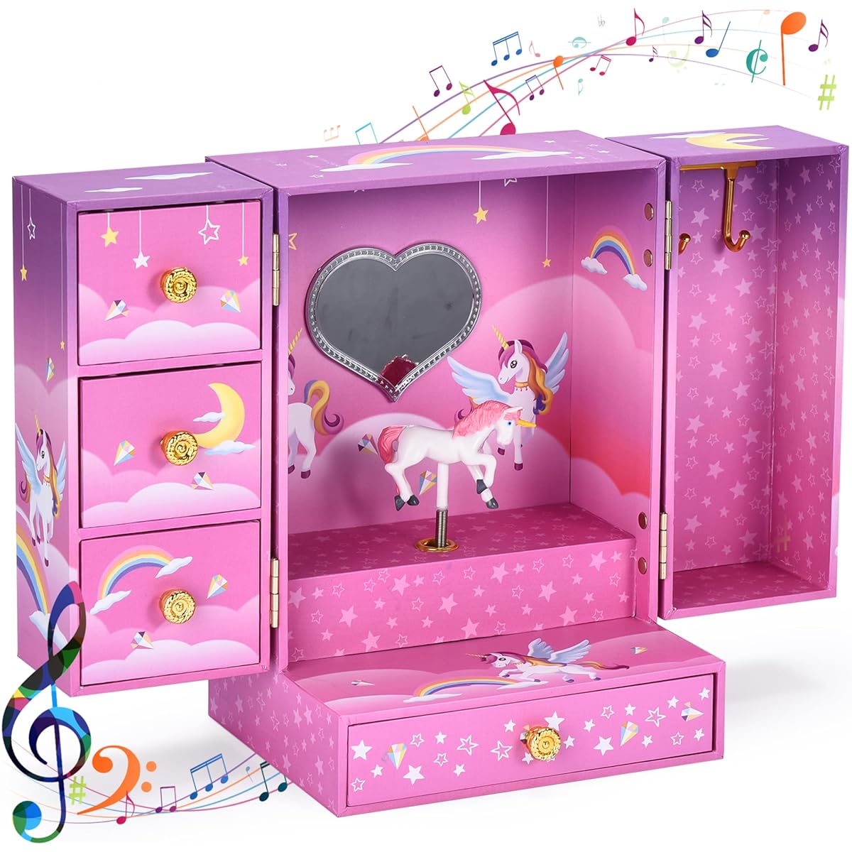 Jewelkeeper Musical Jewelry Box with 3 Drawers - Princess Jewelry Box for Little Girls - Store Rings, Necklaces, Earrings - Birthday Gift for Kids - Accessory Organizer for Teen Girls