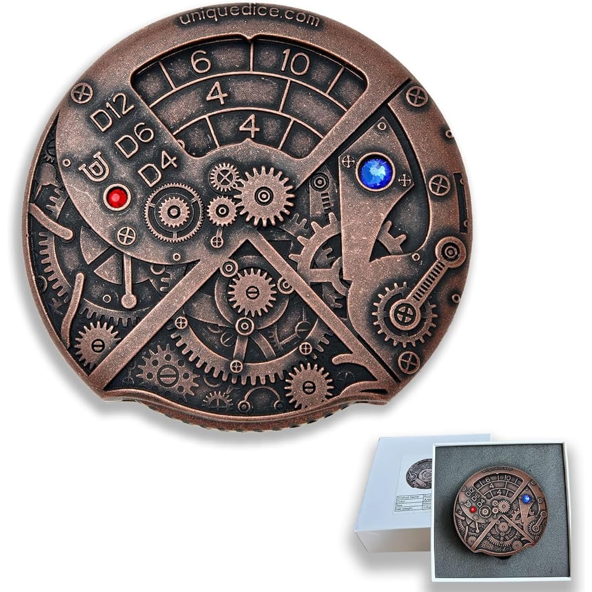 UD 7-in-1 Roulette Dice Dungeons and Dragons Dice Steampunk Theme Metal Dice Set D&D Roleplaying Dice Multipurpose Dice for Roleplaying Games (Rolled Plated Red Copper Color)