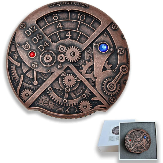UD 7-in-1 Roulette Dice Dungeons and Dragons Dice Steampunk Theme Metal Dice Set D&D Roleplaying Dice Multipurpose Dice for Roleplaying Games (Rolled Plated Red Copper Color)