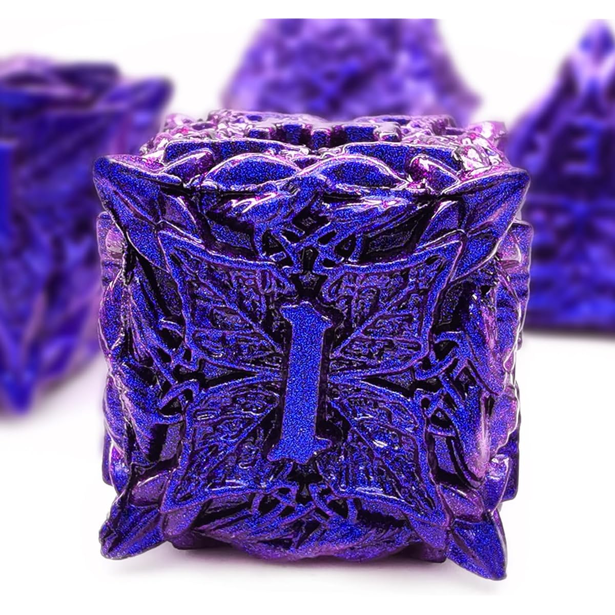 HAOMEJA Metal Dice Vine Leaf Set DND Dice 7 Role Playing Dice Polyhedral D&D Solid Dungeons and Dragons Dice (Blue Purple)