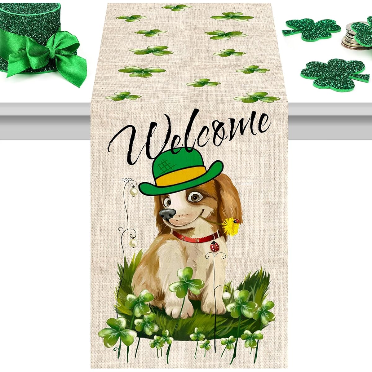 St. Patrick's Day Table Runner for Home Decoration Linen St. Patrick's Day Party Supplies 13x72 Inch
