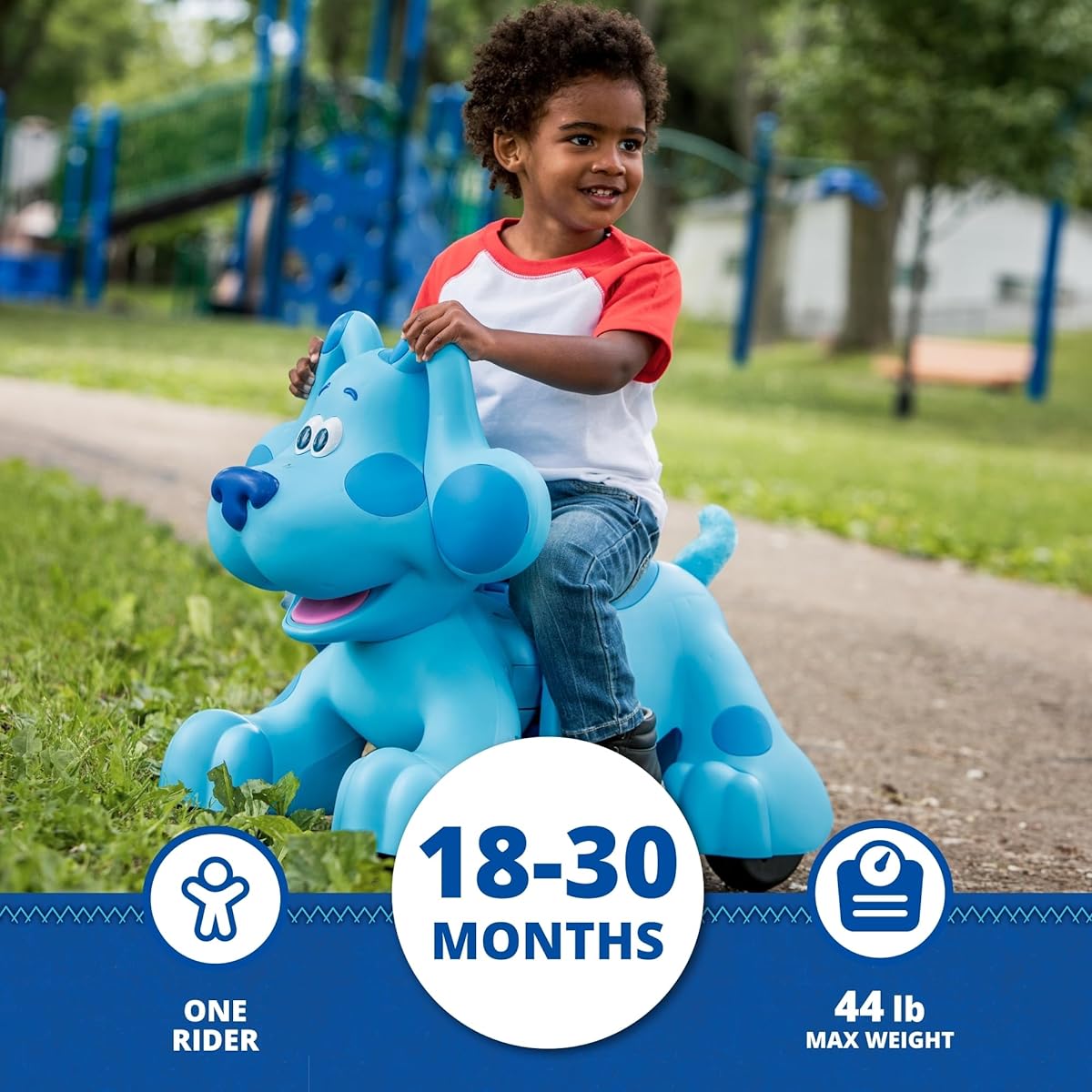 Kid Trax 6V Rideamals Blue's Clues Snack Time Interactive Ride-On Toy for Ages 18-30 Months, Up to 44 lbs, 20 Sounds, 3 Snacks for Blue to Eat, Rechargeable Battery Powered