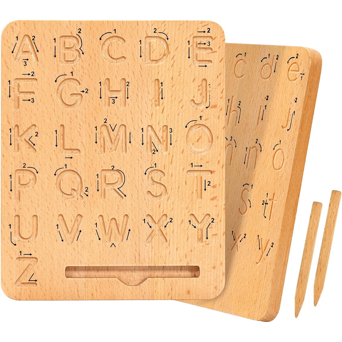 Lrathenk Wooden Alphabet Tracing Board, Double Sided Letter Practice Board for Toddlers and Preschool