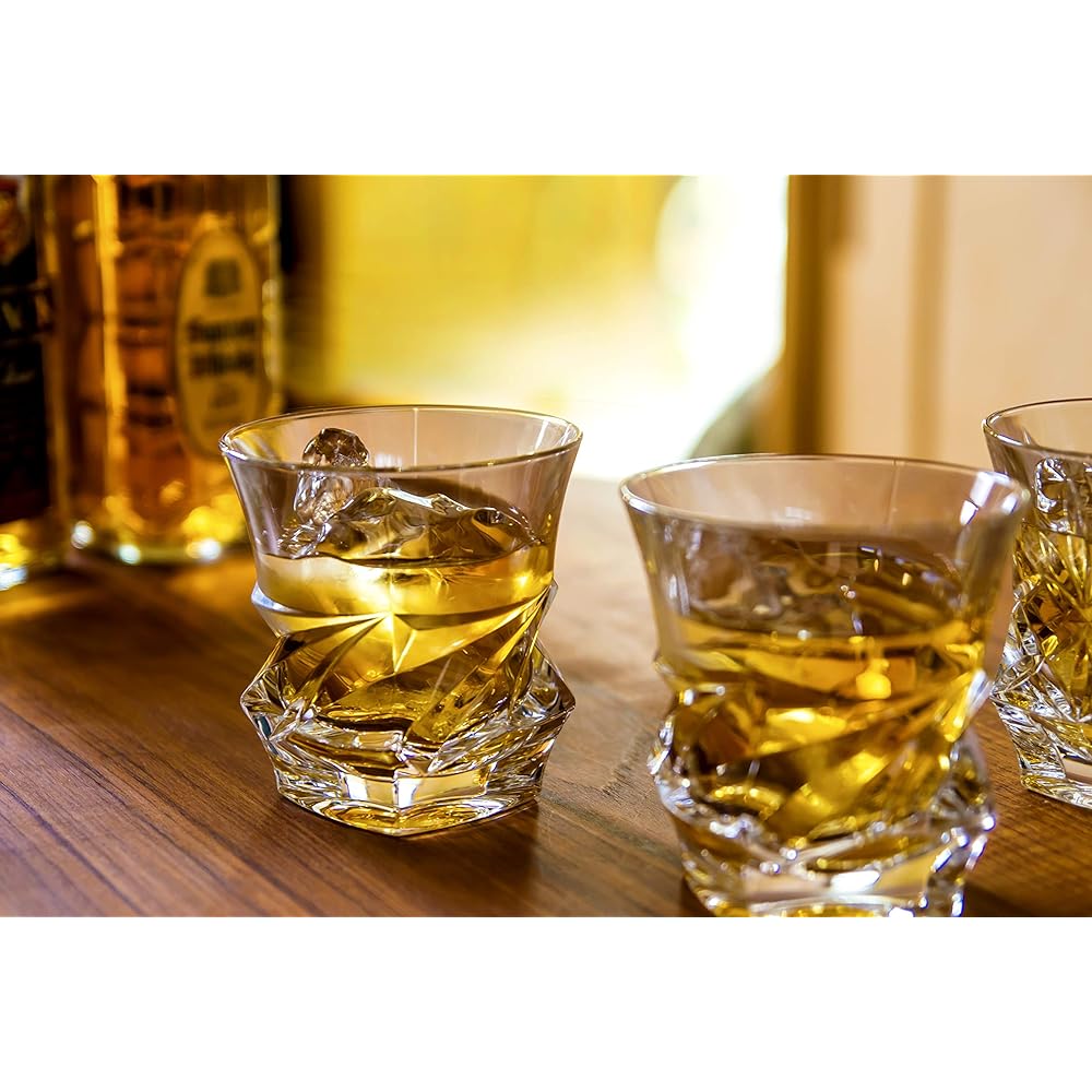 Yoshitani Glass Bohemia Glass Dynamic Pair Rocks Glass Clear Approx. 300ml x 2 CZ-74-2 2 pieces