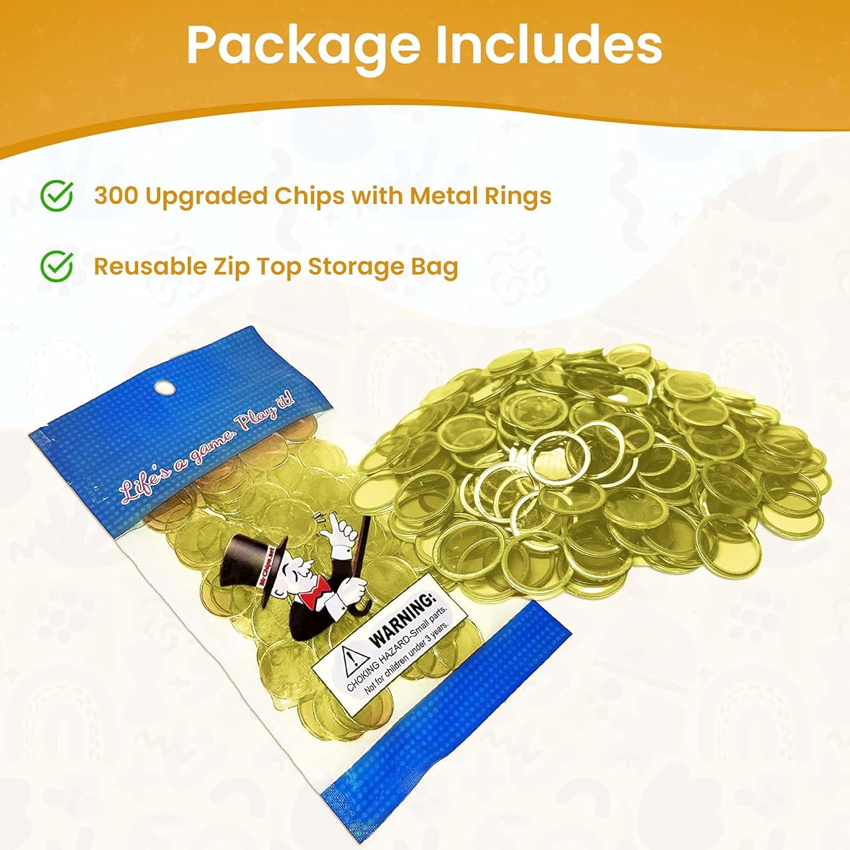 MR CHIPS Magnetic Bingo Chips Metal Edge 3/4 Inch 300 Pieces Upgrade Pieces Yellow Transparent Bingo Chips 7 Colors Reusable Storage Bag